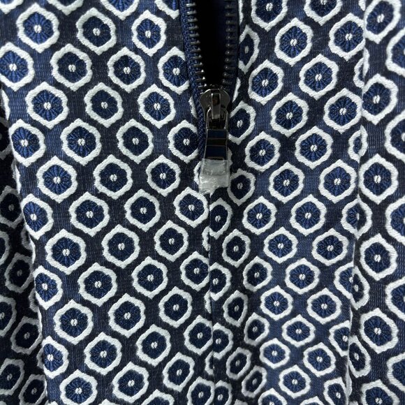 FRNCH Fit & Flare Dress Size L Blue White Geometric Sleeveless Lined Mini - Picture 4 of 13